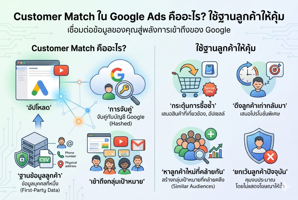 Customer Match ใน Google Ads คืออะไร, การตลาดออนไลน์, เพิ่มยอดขาย, ยิงแอด Google, ฐานลูกค้าเก่า