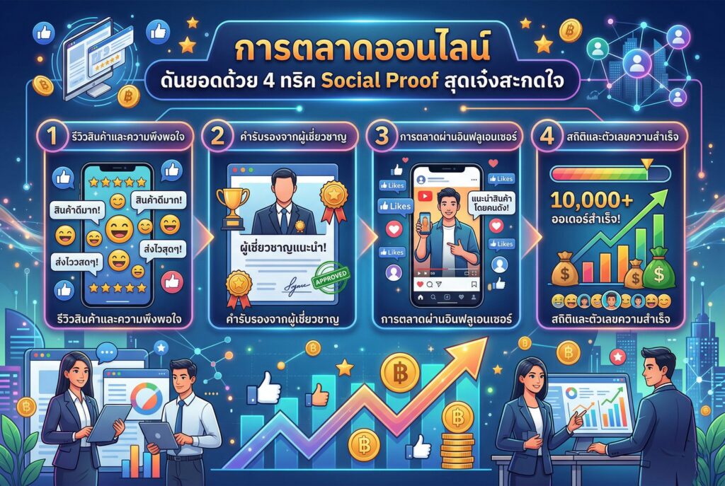 การตลาดออนไลน์, Social Proof, รีวิวลูกค้า, เพิ่มความน่าเชื่อถือ, สร้างแบรนด์