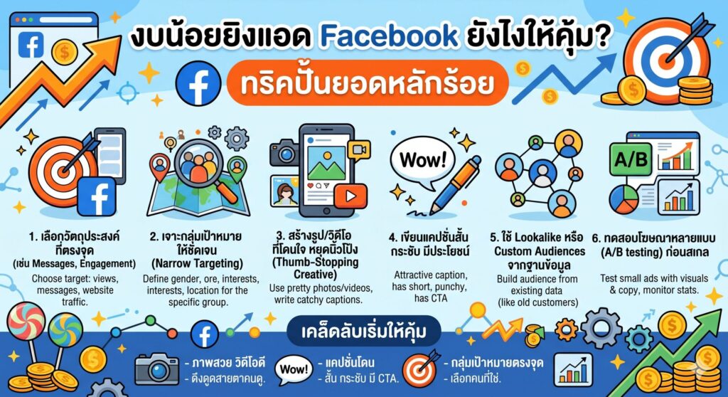 งบน้อยยิงแอด Facebook, โฆษณา Facebook, การตลาดออนไลน์, เพิ่มยอดขาย