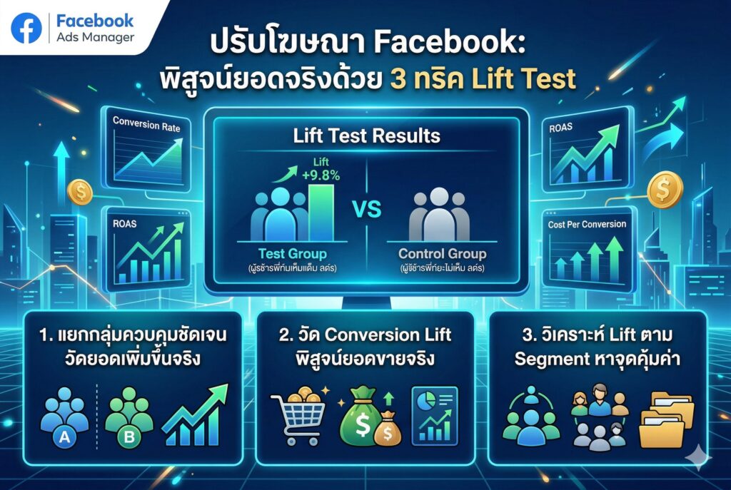 ปรับโฆษณา Facebook, Conversion Lift, วัดผลโฆษณา, ยิงแอด, เพิ่มยอดขาย