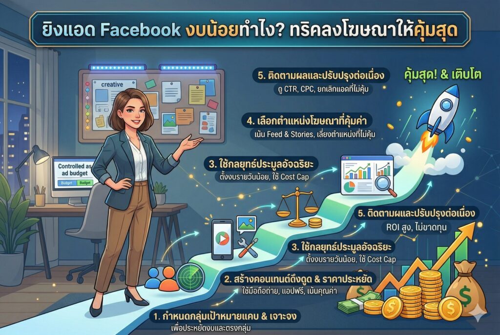 ยิงแอด Facebook, ลงโฆษณา Facebook, งบน้อย, การตลาดออนไลน์, ตัวจัดการโฆษณา