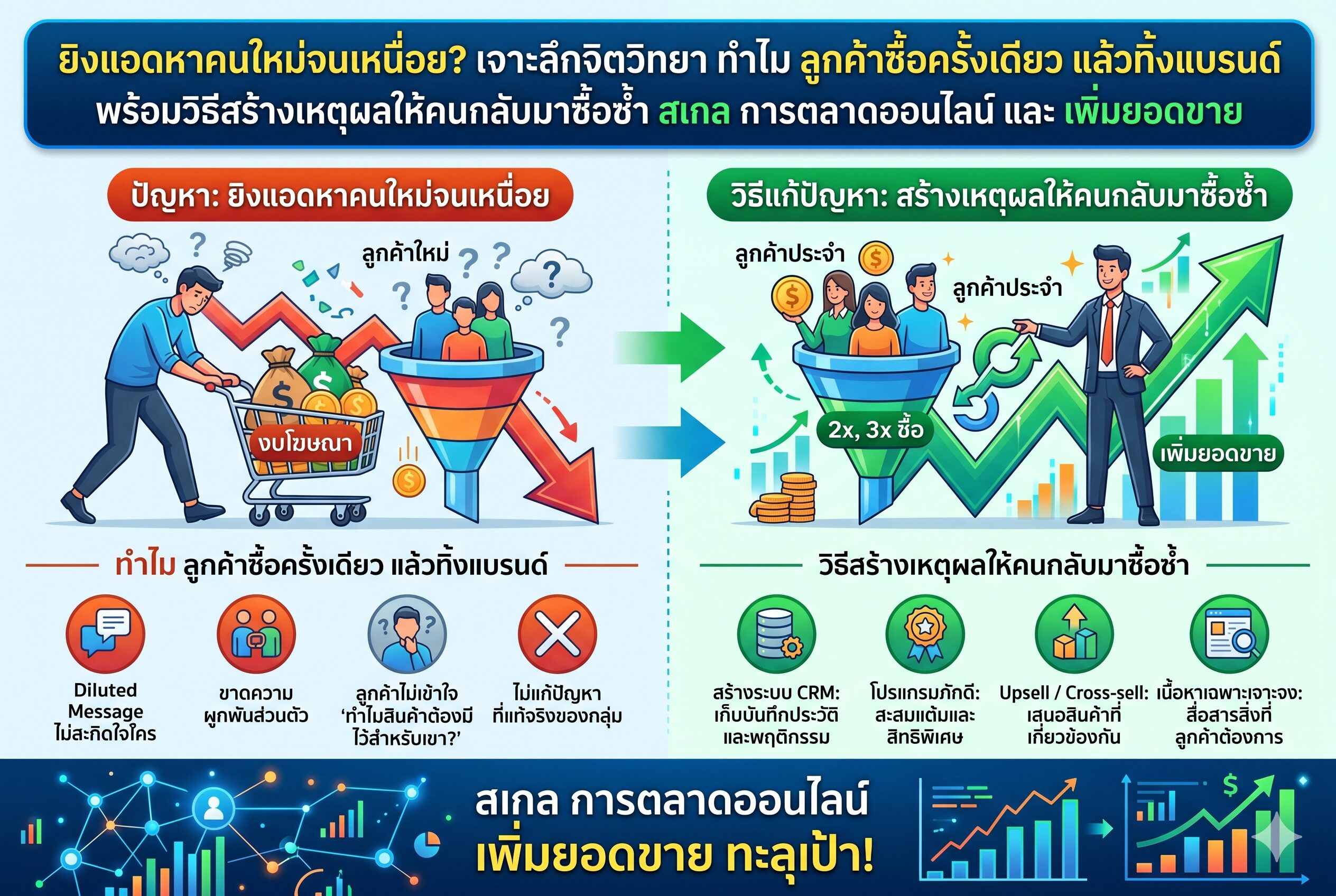 ลูกค้าซื้อครั้งเดียว - ยิงแอดหาคนใหม่จนเหนื่อย เจาะลึกจิตวิทยา ทำไม ลูกค้าซื้อครั้งเดียว
