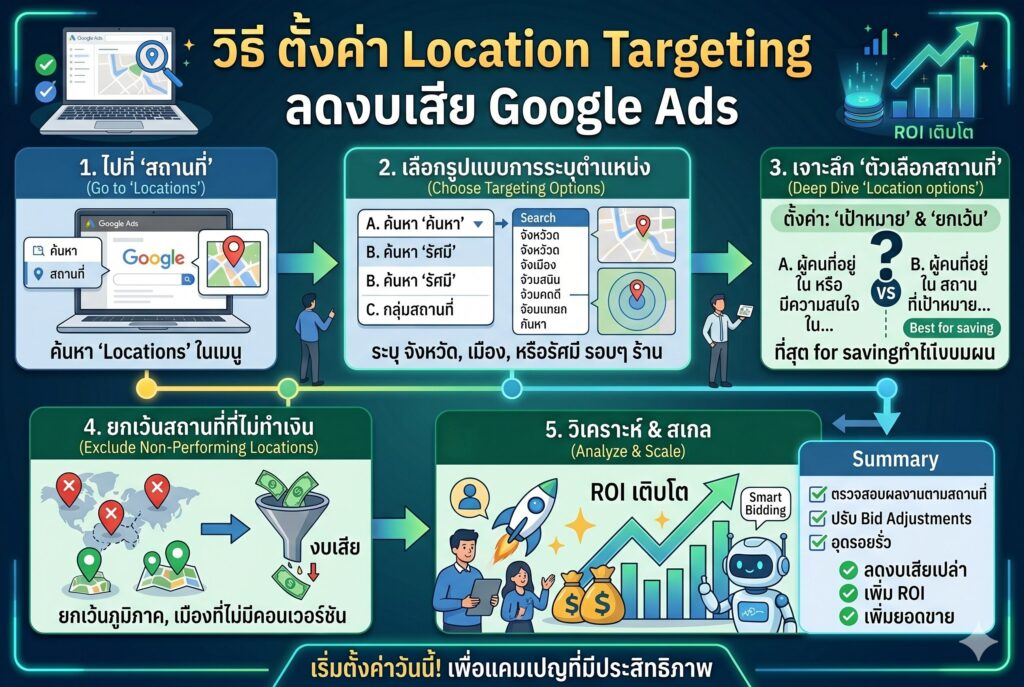 ตั้งค่า Location Targeting, ลดงบเสีย Google Ads, โฆษณา Google Ads, การตลาดออนไลน์, เพิ่มยอดขาย
