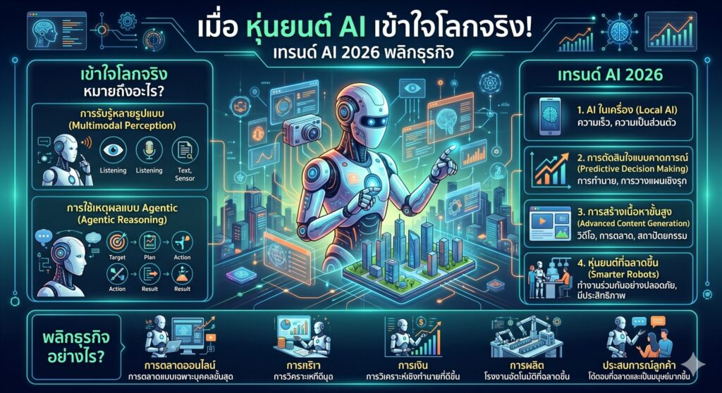 หุ่นยนต์ AI, เทรนด์ AI 2026, เครื่องมือ AI, การตลาดออนไลน์, ที่ปรึกษาธุรกิจ