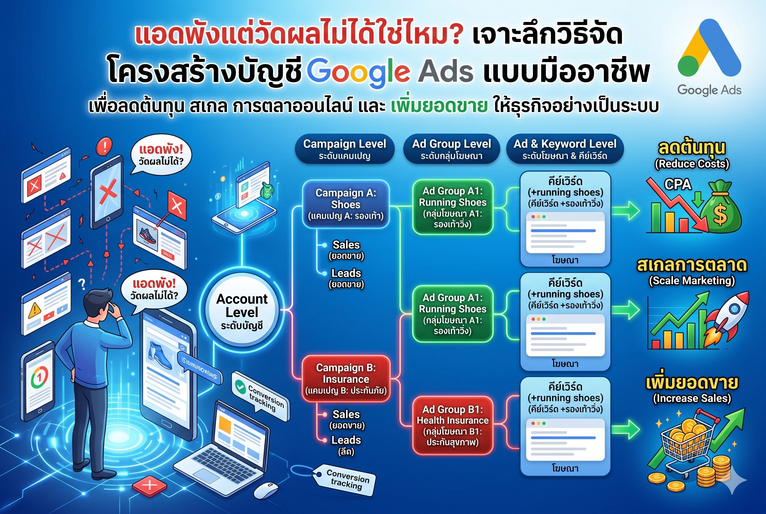 โครงสร้างบัญชี Google Ads - แอดพังแต่วัดผลไม่ได้ใช่ไหม เจาะลึกวิธีจัด โครงสร้างบัญชี Google Ads