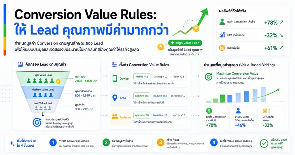 Conversion Value Rules, กฎมูลค่า Conversion, Google Ads, Lead คุณภาพ, Target ROAS